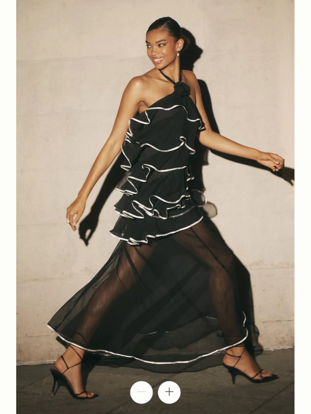 Elliatt Melissa Halter Ruffle Tiered Sheer Maxi Dress- size L